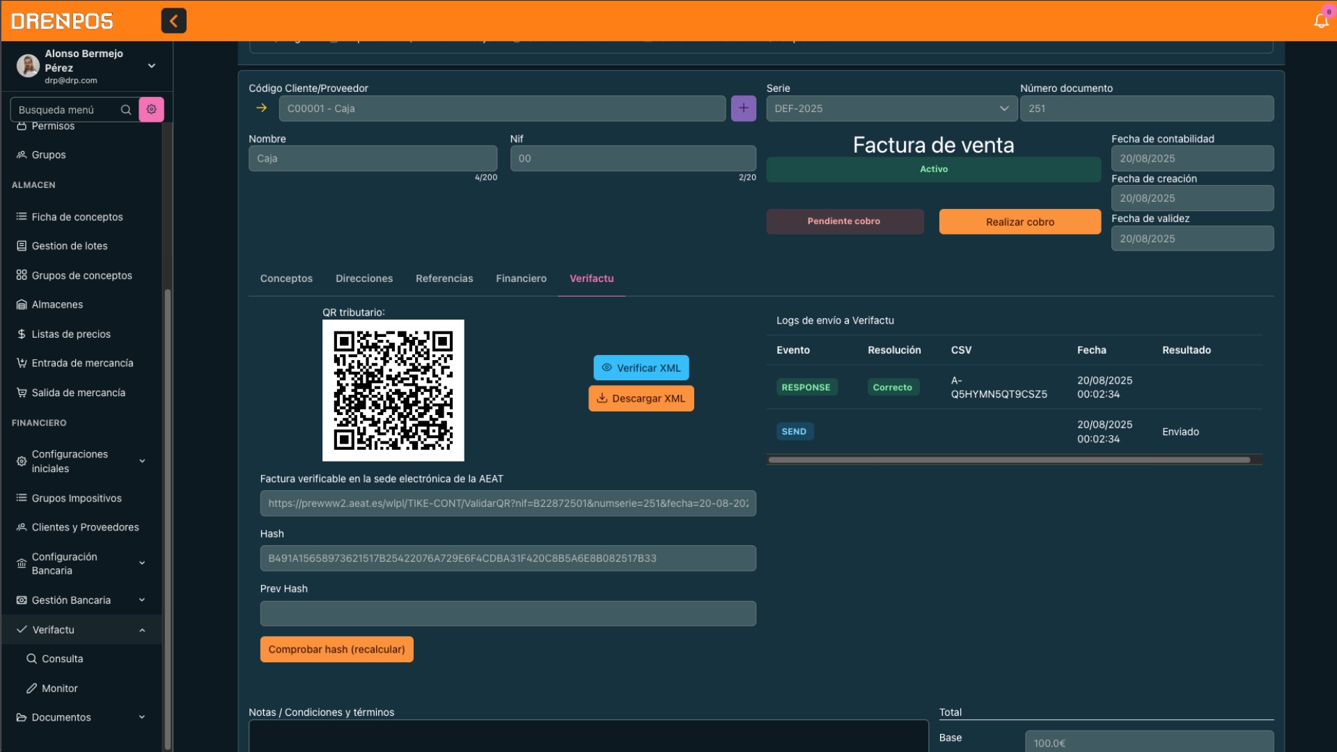 Panel Drenpos “Resumen de envíos VERI*FACTU”